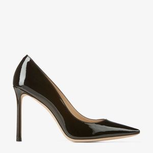 Jimmy Choo. Romy 100. Black Patent Leather Pointy Toe Pumps